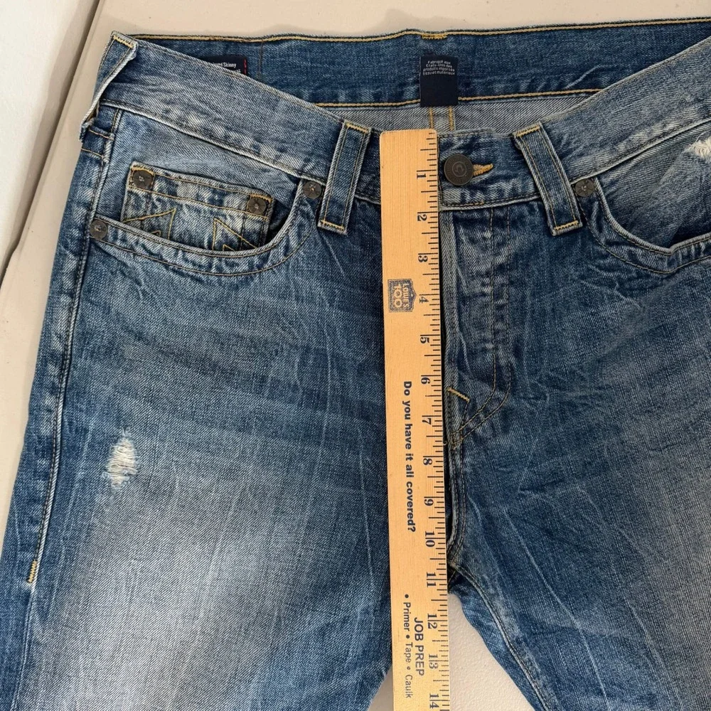 True Religion Rocco Relaxed Skinny Jeans Medium Blue Wash Distressed Mens 34